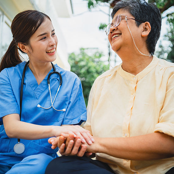 Family receiving hospice support information